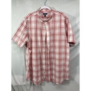 Club Room Mens Check Plaid Flannel Short Sleeve Button Down Shirt Pink 2xL